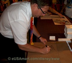 Jason Zucker the Disney Artist signing his artwork for Star Wars Weekends 2010 titled "Donald as Buba Fett" Colored Sketch Framed at Hollywood Studios
